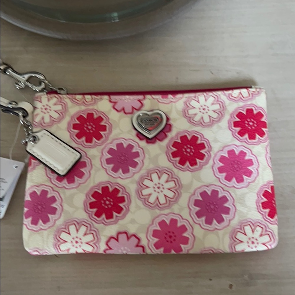 New Coach flower print small wristlet